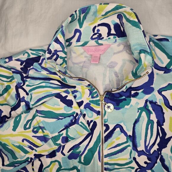 Lilly Pulitzer Sweaters - Lilly Pulitzer Jacket Blue‎ Green Palm Leaves Full Zip Popover Jacket Size XXS